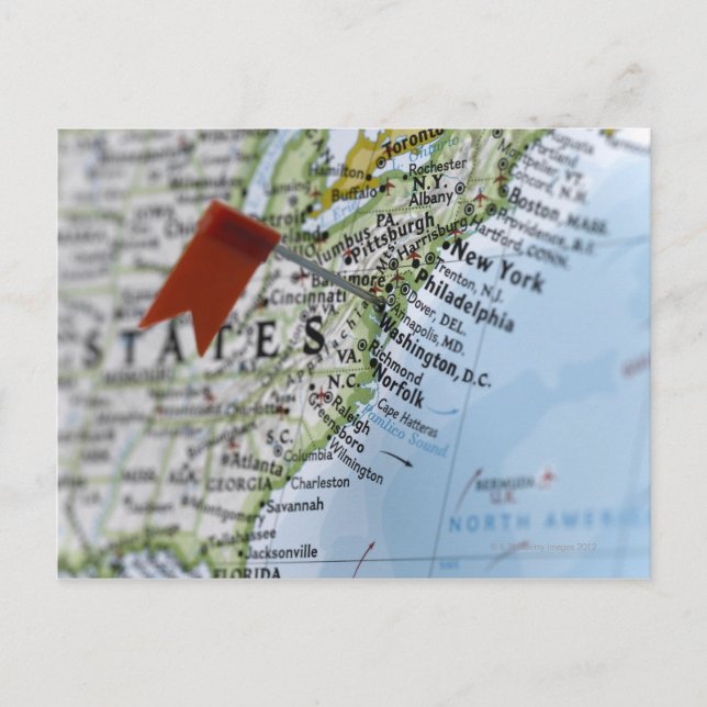 Map pin placed on Washington, D.C. on map, Postcard (Front)