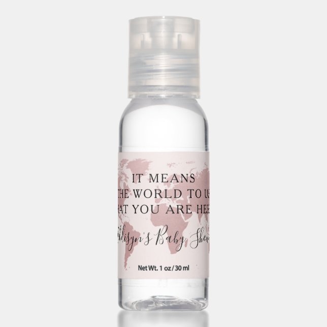 Map Pink Travel Theme Baby Shower Favor  Hand Sanitizer (Front)