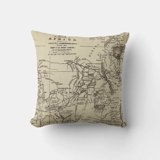 Map Portion of Africa | Cameron's Route Throw Pillow (Front)