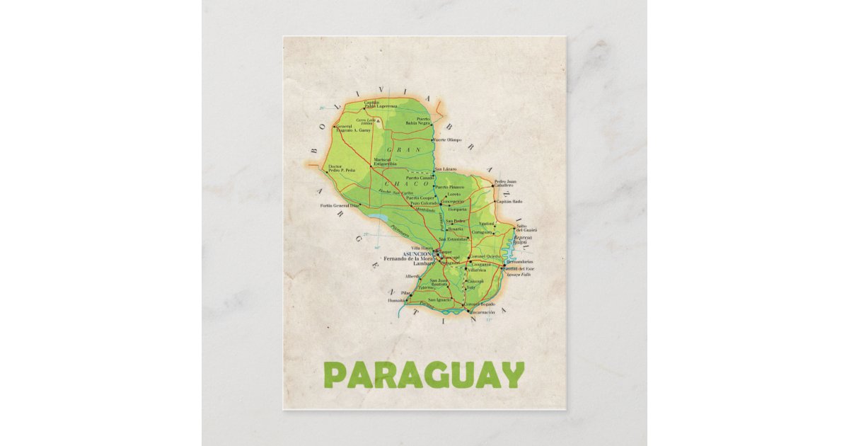 MAP POSTCARDS ♥ Paraguay Zazzle