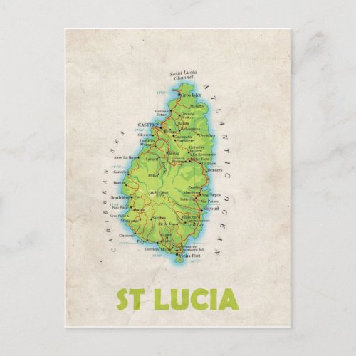 MAP POSTCARDS  St Lucia