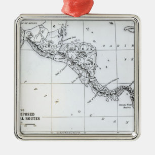 Map Proposed Isthmian Canal Routes Metal Ornament