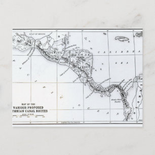 Map Proposed Isthmian Canal Routes Postcard