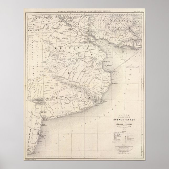 Map, Province of Buenos Aires, neighboring regions Poster (Front)