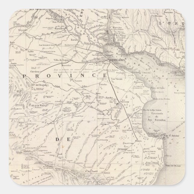 Map, Province of Buenos Aires, neighboring regions Square Sticker (Front)