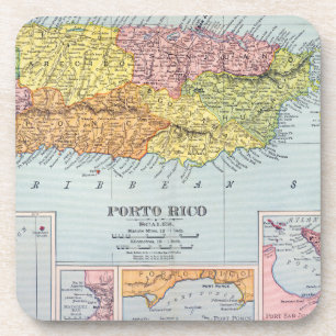 MAP: PUERTO RICO, 1900 DRINK COASTER