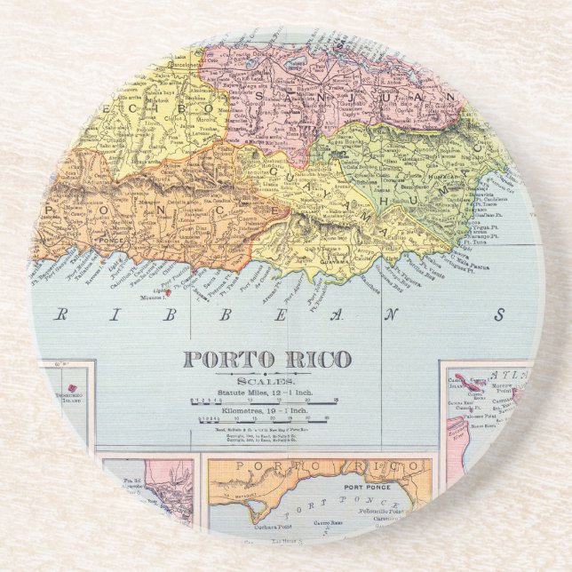 MAP: PUERTO RICO, 1900 DRINK COASTER (Front)
