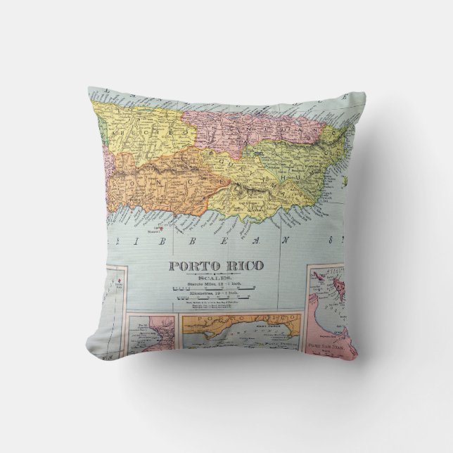 MAP: PUERTO RICO, 1900 THROW PILLOW (Front)