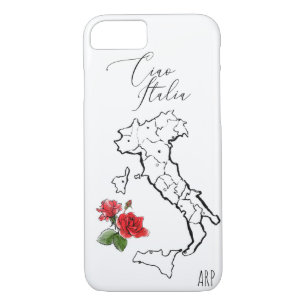*~* Map Red Rose Green Leaf Italy Ciao Italia iPhone 8/7 Case
