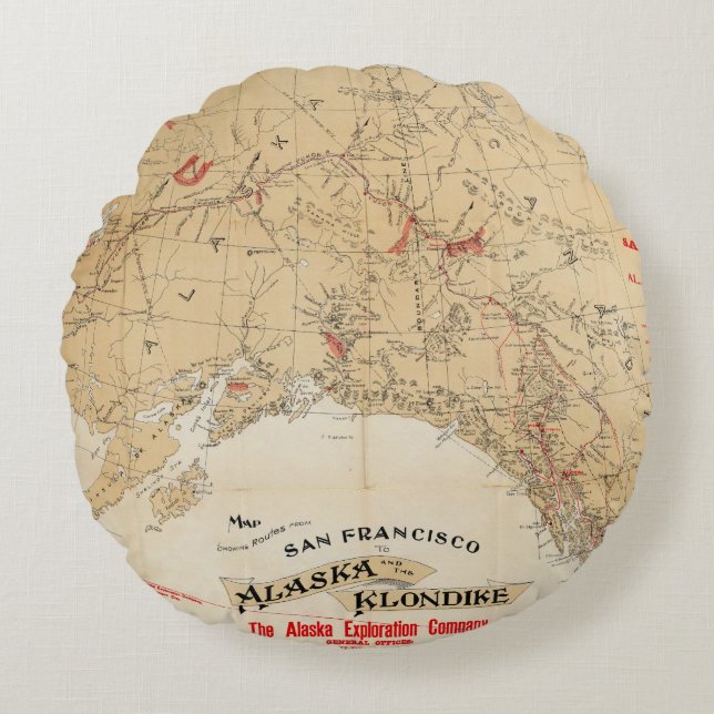 Map Showing Routes from San Francisco to Alaska Round Pillow (Front)
