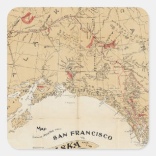 Map Showing Routes from San Francisco to Alaska Square Sticker