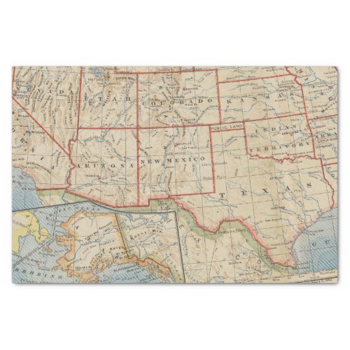 Map Southwestern United States and Alaska 1888 Tissue Paper