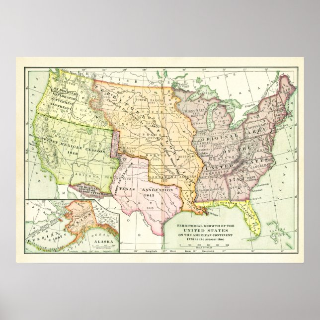 Map Territorial Growth United States Retro Poster (Front)