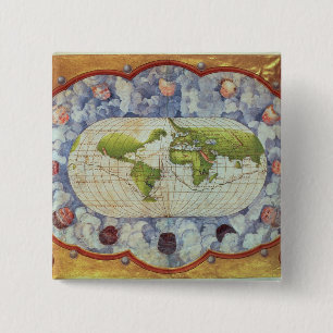 Map tracing Magellan's world voyage Button