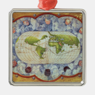 Map tracing Magellan's world voyage Metal Ornament