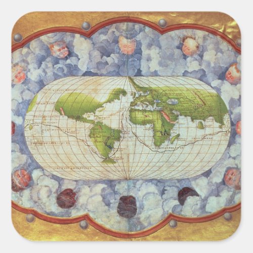 Map tracing Magellans world voyage Square Sticker