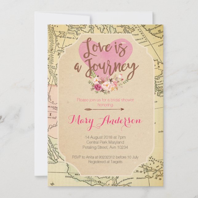 Map Travel Bridal Shower invitation (Front)