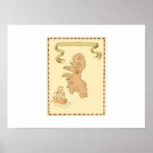 Map Treasure Island Tall Ship Poster