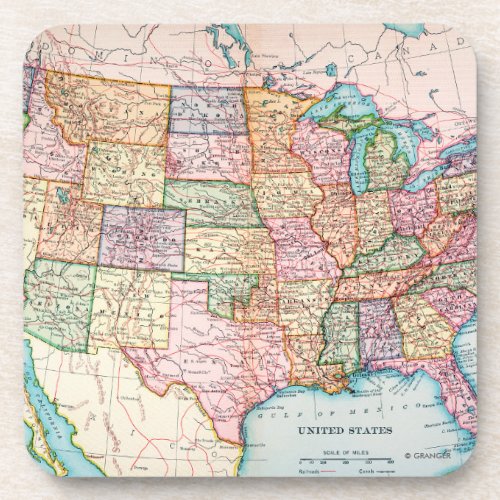 Map United States 1905 Beverage Coaster