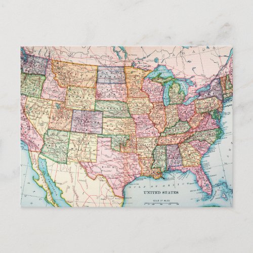 Map United States 1905 Postcard