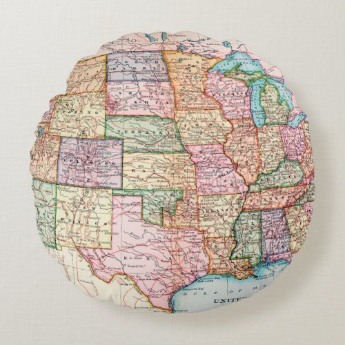 Map United States 1905 Round Pillow