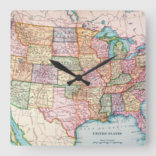 Map United States 1905 Square Wall Clock