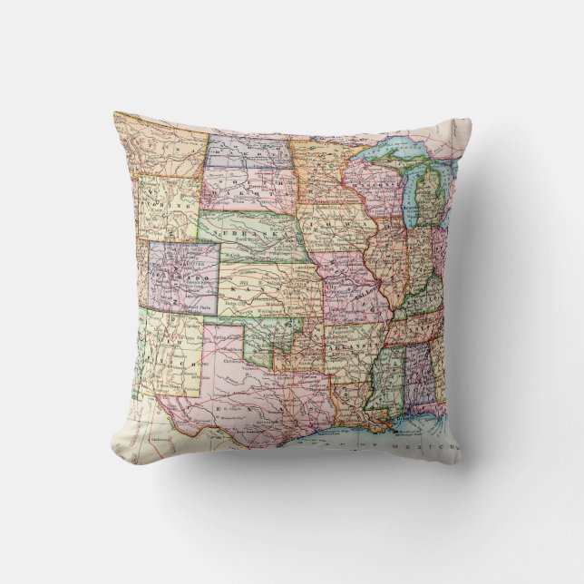 Map: United States, 1905 Throw Pillow (Front)