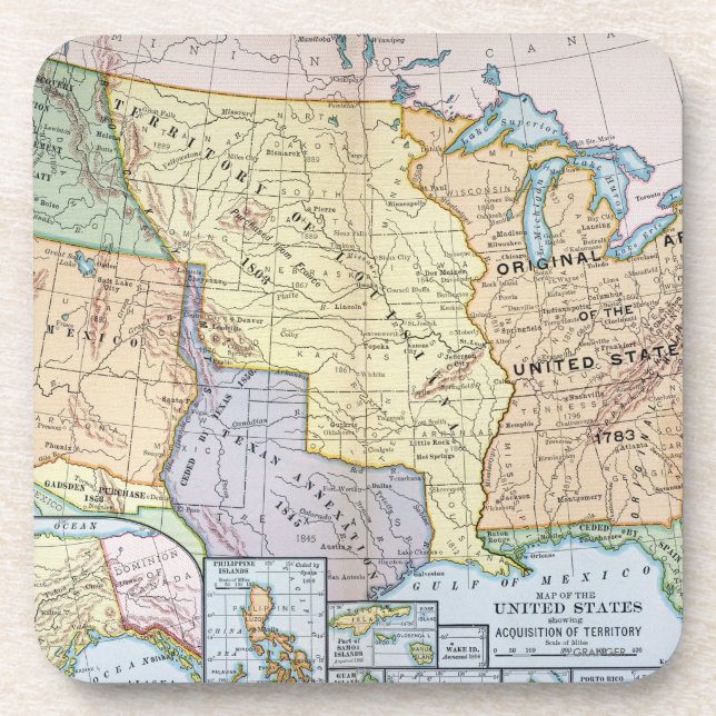 Map: US Expansion, 1905 Drink Coaster (Front)