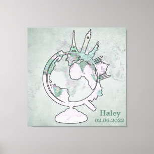 Map Vintage Pink Landmark Globe Personalized Canvas Print