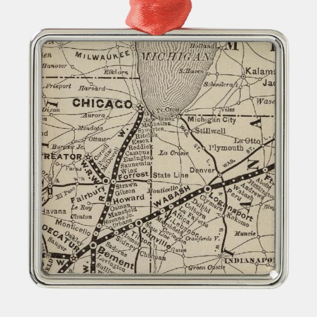 Map Wabash Railway Metal Ornament (Front)