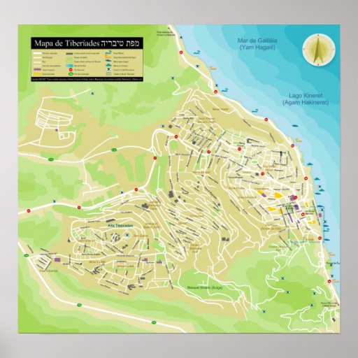 Mapa da cidade de Tiberíades na Galileia em Israel Poster | Zazzle