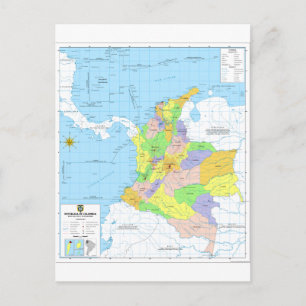 Mapa de Colombia Map of Colombia Postcard