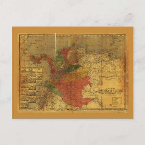 Mapa de la Republica de Colombia 1912 Postcard