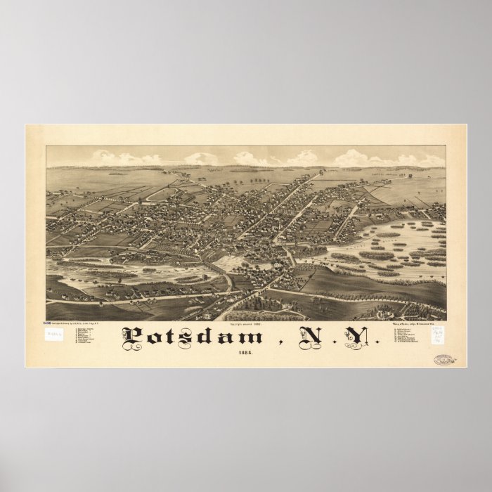 Mapa panorámico antiguo de Potsdam Nueva York 1885 Impresiones de