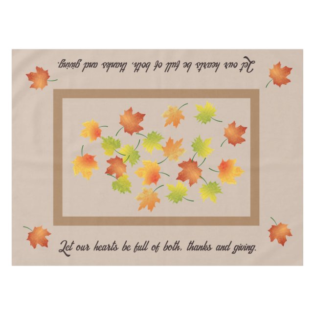 Maple Autumn Leaves and Prayer Tablecloth (Front (Horizontal))