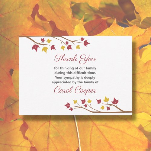 Maple Branch Funeral Thank You Note Card