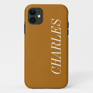 Maple Brown Solid Color   Minimalist Name iPhone 11 Case