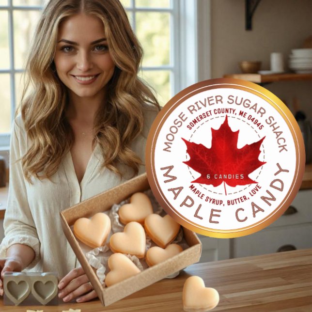 Maple Candy Copper Border Red Sugar Maple Leaf Classic Round Sticker (Creator Uploaded)