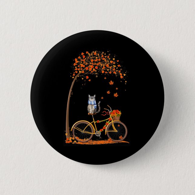 Maple Cat Bike Leaf Fall Hello Autumn Fun  Button (Front)