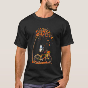 Maple Cat Bike Leaf Fall Hello Autumn T-Shirt