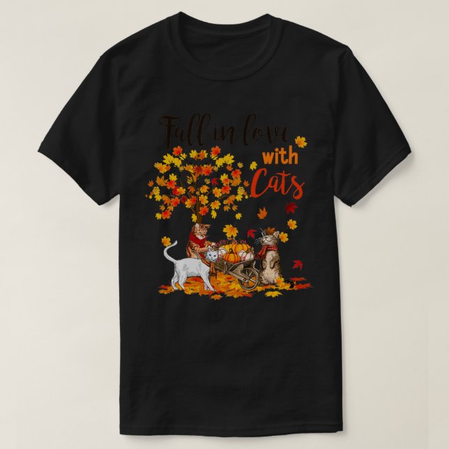 Maple Cat Leaf Fall Hello Autumn Bicycle Gift Kitt T-Shirt (Design Front)