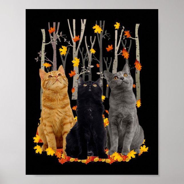 Maple Cat Leaf Fall Hello Autumn Fun Kitty  Poster (Front)