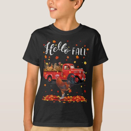 Maple Chicken Leaf Fall Autumn Red Truck T_Shirt