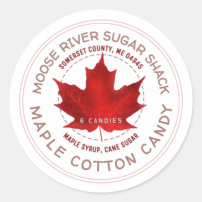Maple Cotton Candy Copper Border Red Maple Leaf Classic Round Sticker (Front)