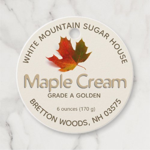 Maple Cream Maple Syrup Product Label Tag