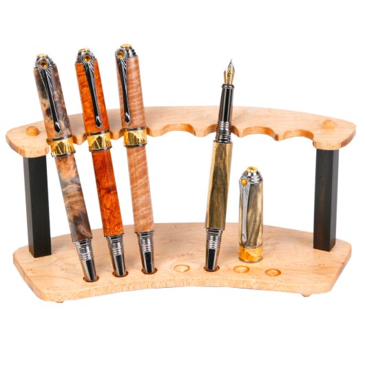 Maple & Ebony Upright 7 Pen Display Stand (Front)