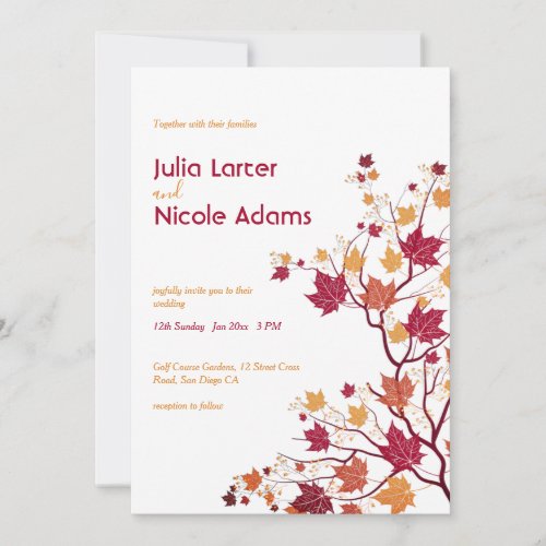 Maple Fall Dried Bud Flowers Leaves Wedding Invitation