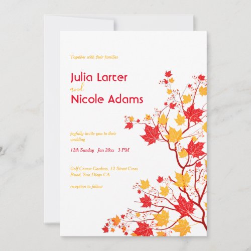 Maple Fall Dried Bud Flowers Leaves Wedding Invitation