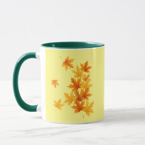 Maple fall flying leaves printed thanks giving Mug