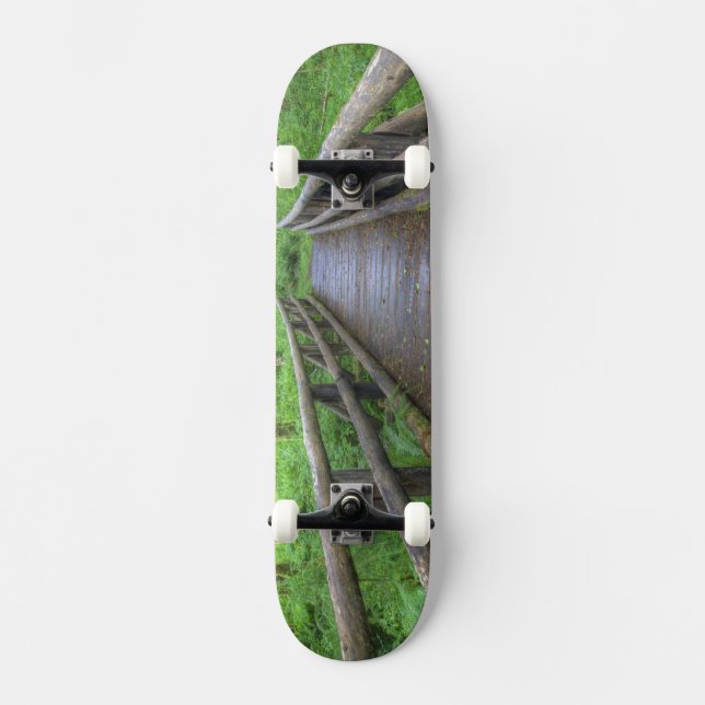 Maple Glade trail wooden bridge, ferns and Skateboard Deck (Front)